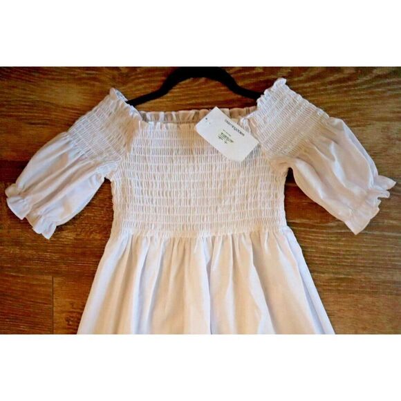 Ava + Esme Women's Sz 8 White Off The Shoulder Puff Sleeve Shirred Maxi Dress - Picture 4 of 10